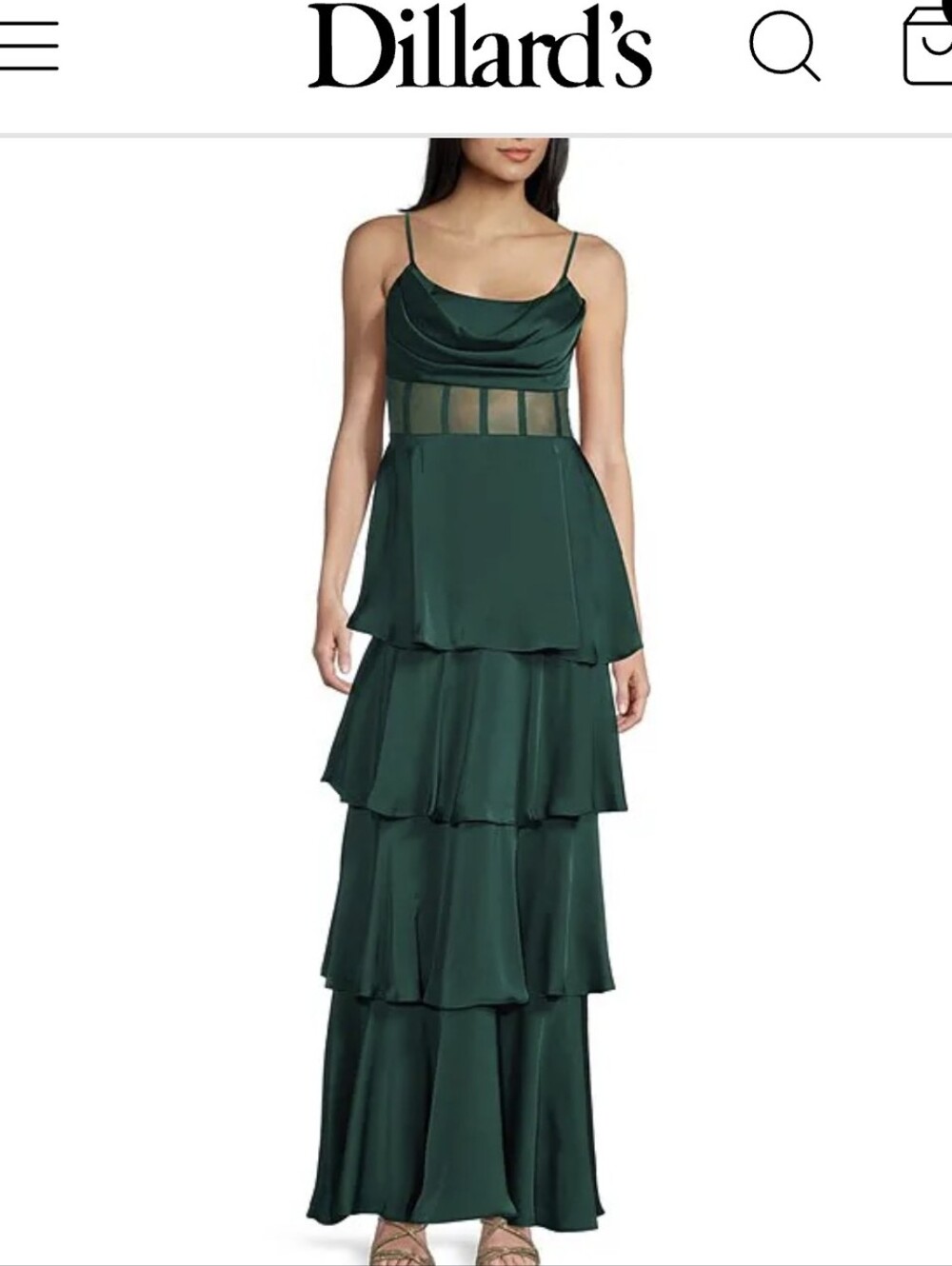 Next Up Emerald Green Tiered Ankle Length Dress w Sheer Waist Sz 15W Semi Formal